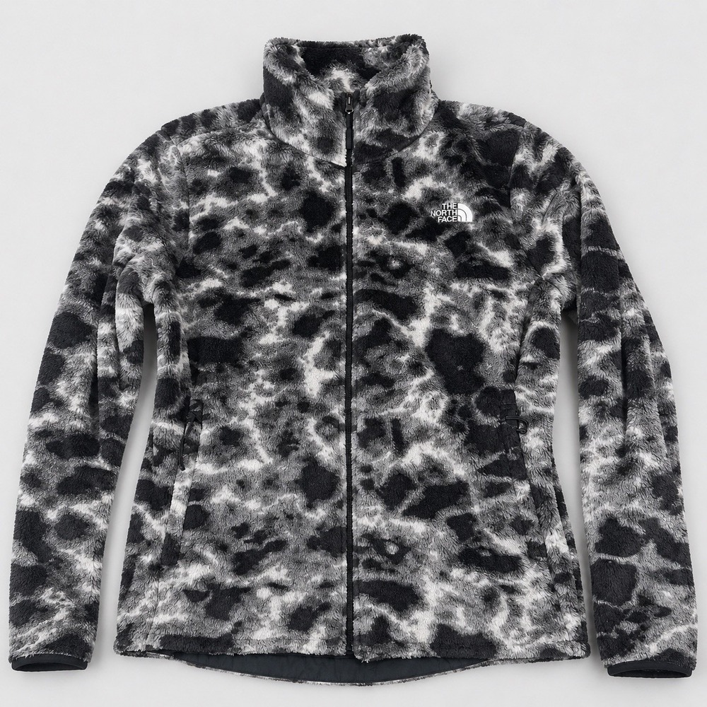The North Face Osito Jacket Womens Medium Black Gray Abstract Fuzzy Fleece Zip